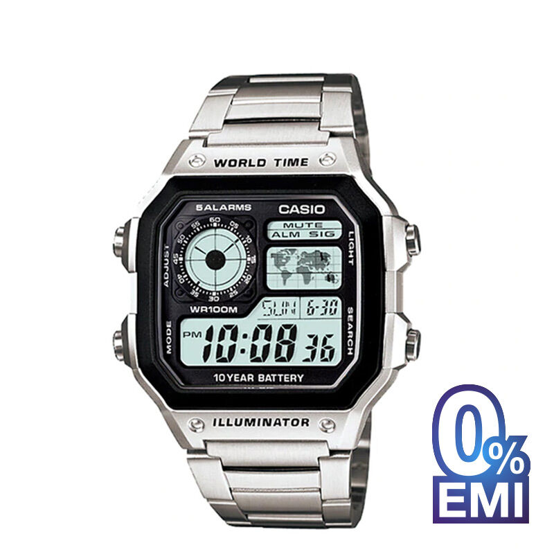 Casio AE-1200WHD-1AVDF Silver Stainless-Steel Multifunctional Men's Watch with Digital Dial