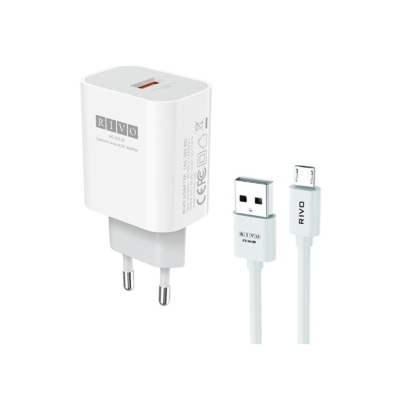 Rivo 20W USB Adapter With Micro-B Cable (AS-303 BS) – White