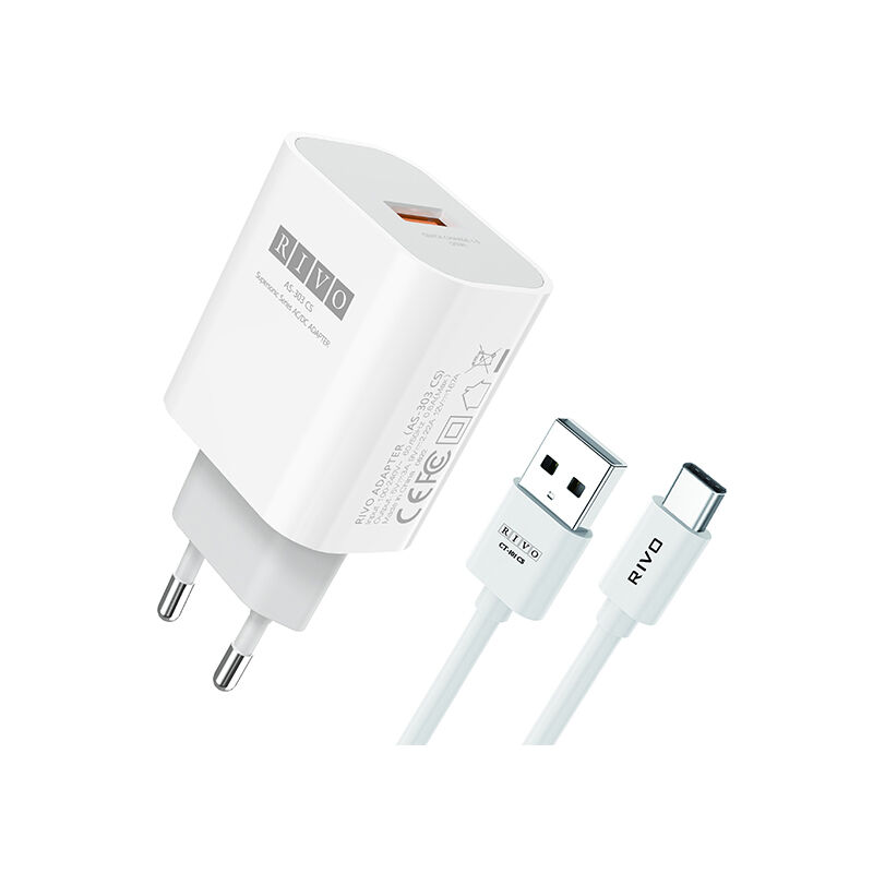 Rivo 20W USB Adapter With Type-C Cable (AS-303 CS) – White