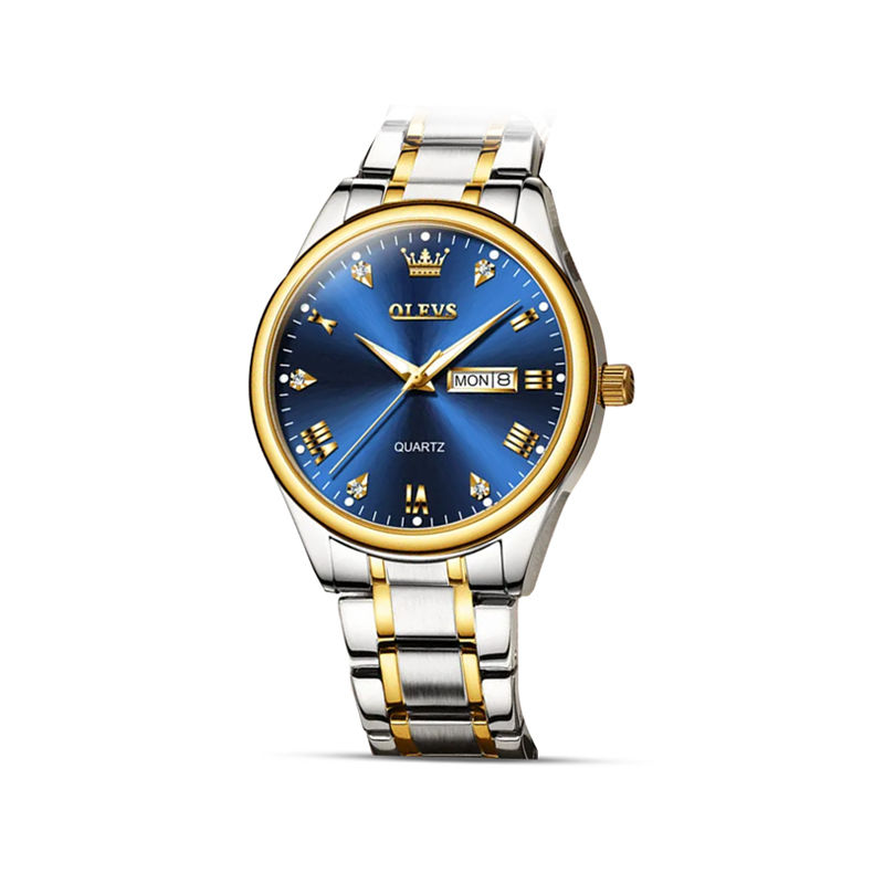 Olevs 5563G Stainless Steel Watch for Men – Silver Gold & Blue