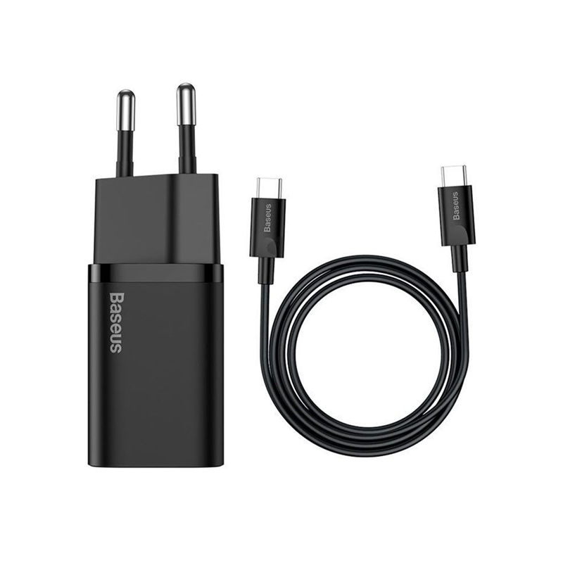 Baseus 25W Super Si 1C Quick Charger with Type-C to Type-C Cable (TZCCSUP-L01) -Black