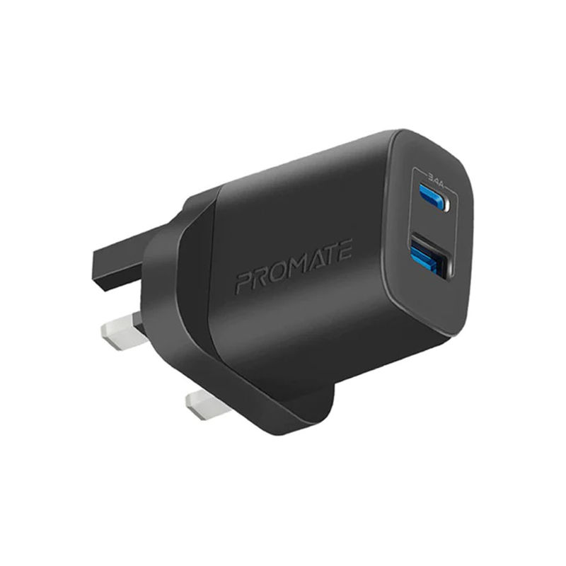 Promate BiPlug-2 17W High-Speed Dual Port Charger Adapter