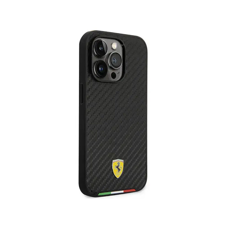 Ferrari HC PU Carbon Effect Case for iPhone 15 Pro - Black