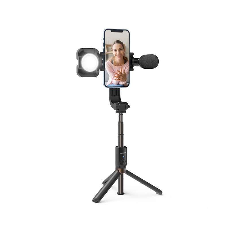 BlitzWolf BW-BS15 Fill Light & Microphone Tripod Selfie Stick - Black