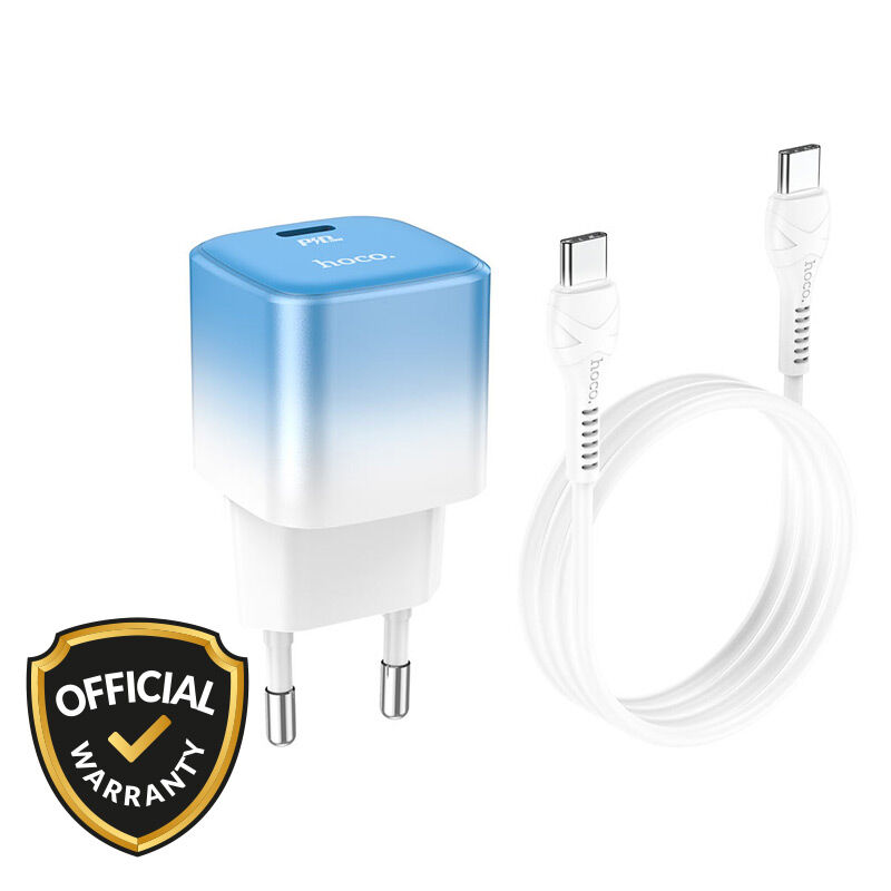 Hoco 20W PD Fast Charging Adapter with Type-C to Type-C Cable (C101A) - Ice Blue 