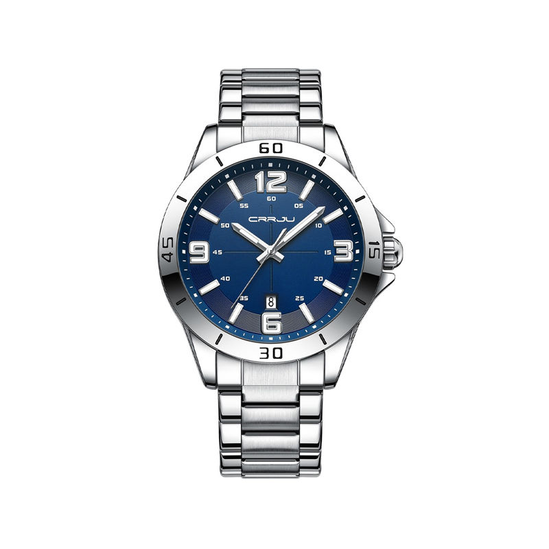 CRRJU 5003 Stainless Steel Quartz Luminous Men’s Watch – Silver Blue