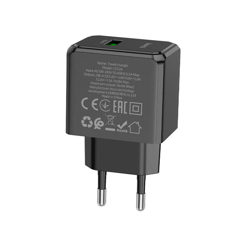 Hoco CS12A Ocean QC3.0 Micro-USB Cable Wall Charger (EU Plug) - Black