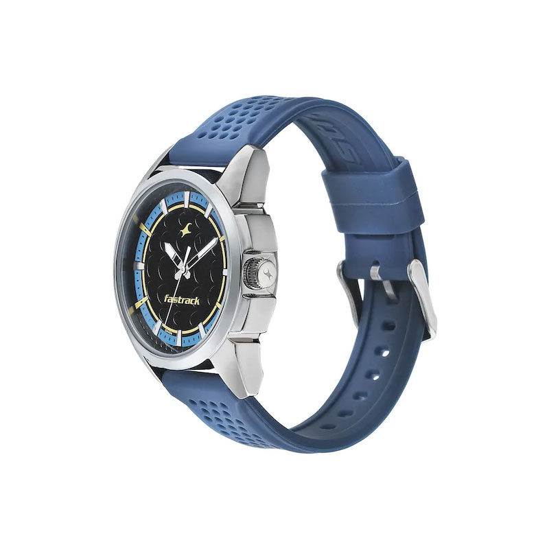 Fastrack 3233SP01 Black and Blue Dial with Pu Strap Men’s Watch