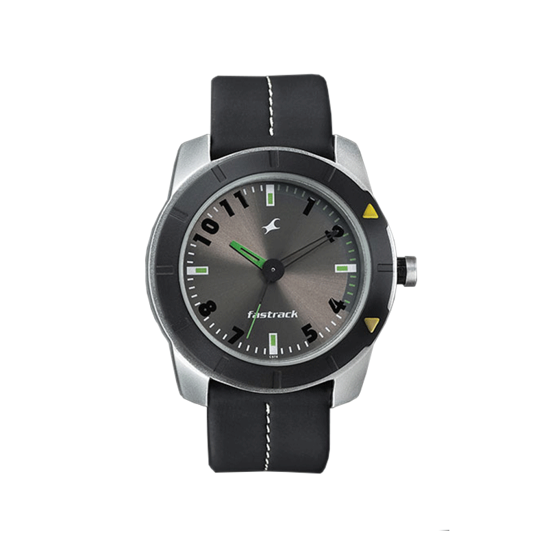 Fastrack 3015AL02 Grey Dial Black Plastic Strap Watch for Men