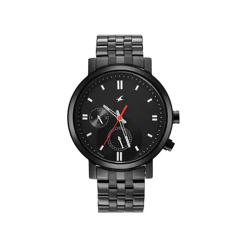 Fastrack 3287NM01 Tick Tock Black Dial Metal Strap Men’s Watch