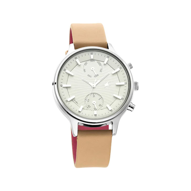 Fastrack X Ananya Panday Ruffles Beige Dial Leather Strap Women’s Watch (6208SL01)