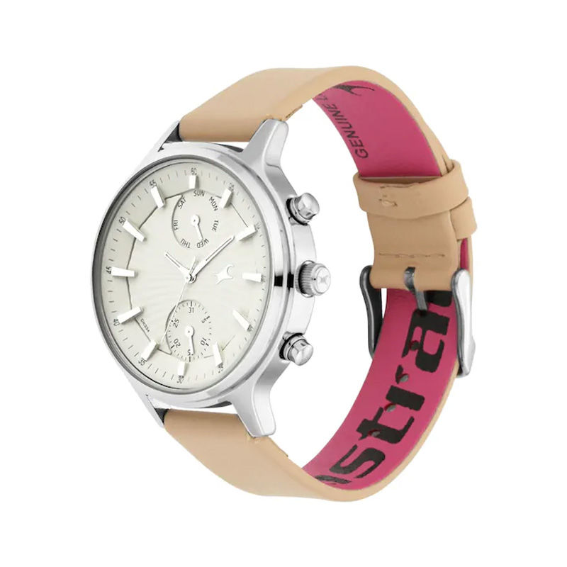 Fastrack X Ananya Panday Ruffles Beige Dial Leather Strap Women’s Watch (6208SL01)