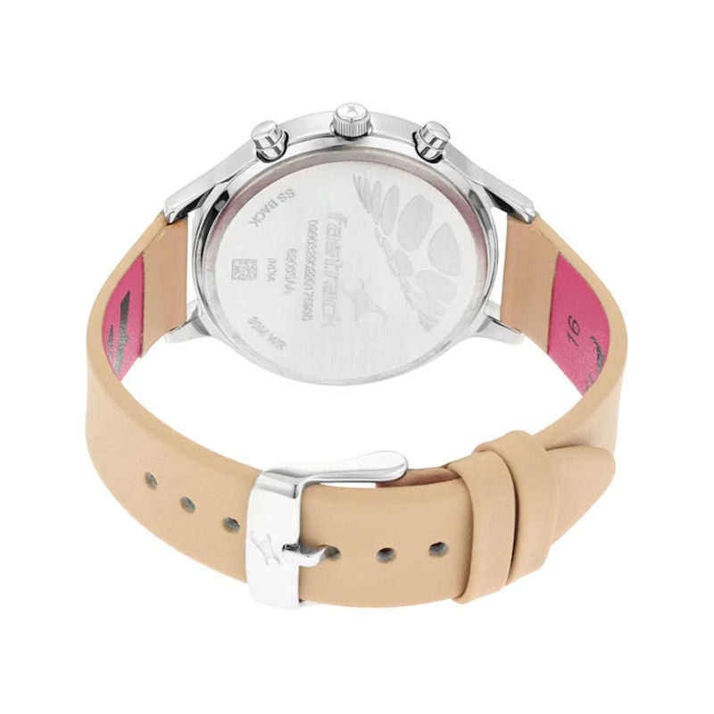Fastrack X Ananya Panday Ruffles Beige Dial Leather Strap Women’s Watch (6208SL01)
