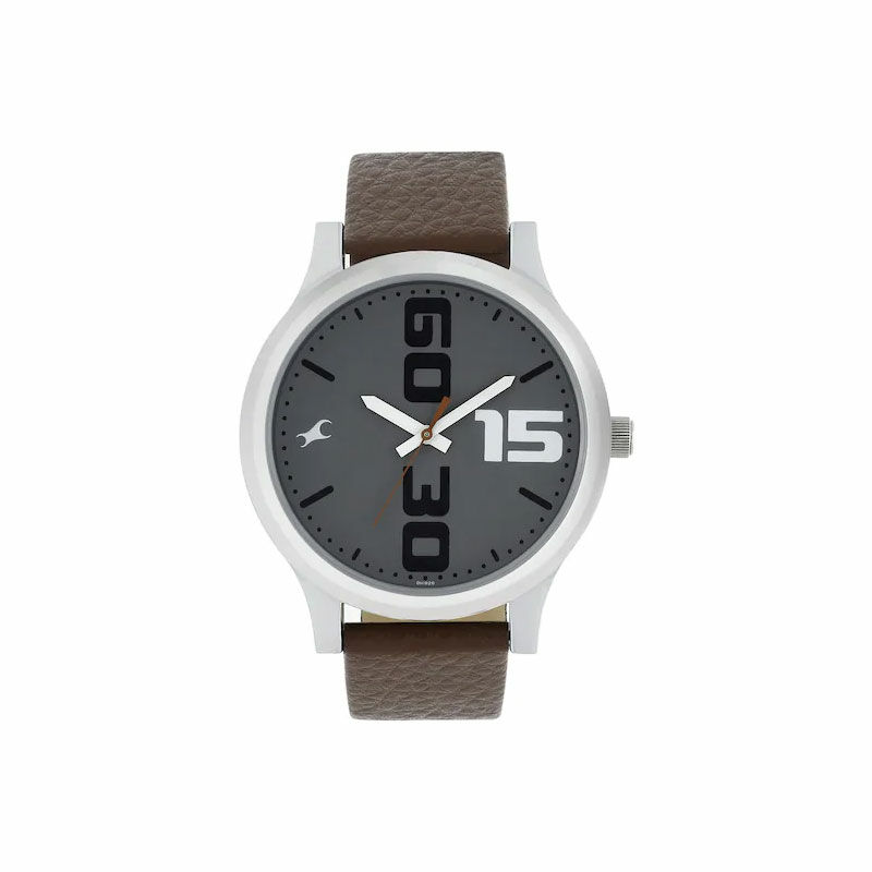 Fastrack NM38051SL05 Bold Grey Dial Brown Leather Strap Men’s Watch