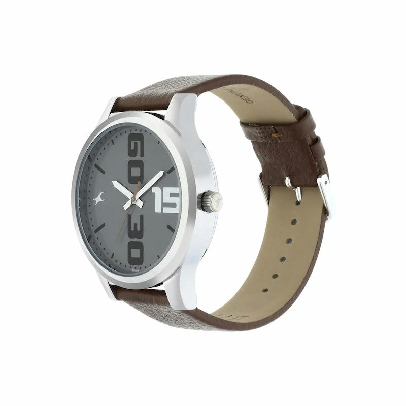 Fastrack NM38051SL05 Bold Grey Dial Brown Leather Strap Men’s Watch