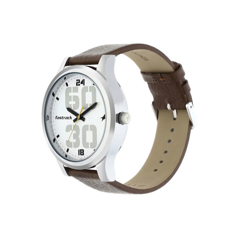 Fastrack NM38051SL06 Bold White Dial Brown Leather Strap Men’s Watch