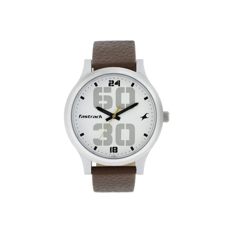 Fastrack NM38051SL06 Bold White Dial Brown Leather Strap Men’s Watch