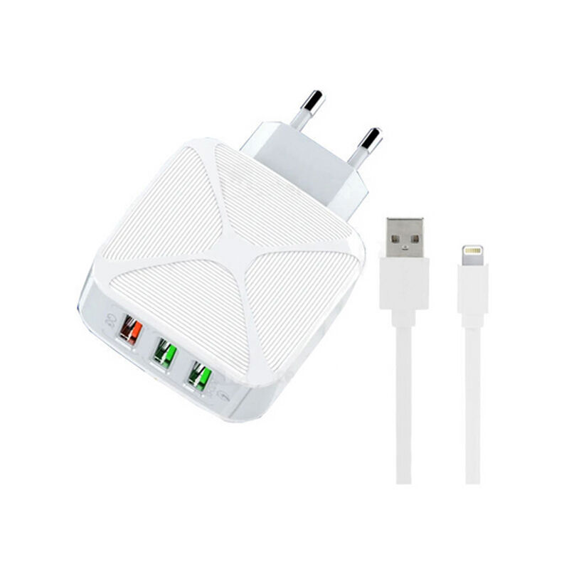 LDNIO QC3.0+Auto-ID 3-Port Fast Charging Adapter with Lightning Cable (A3310Q) - White