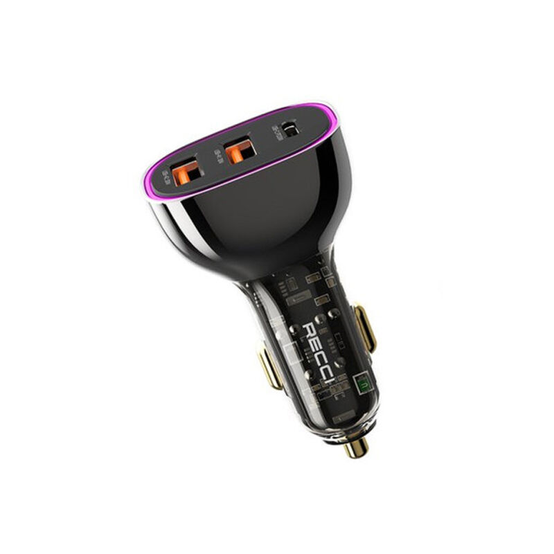 Recci RCC-N18 93W PD3.0+QC3.0 Transparent Car Charger With LED - Black