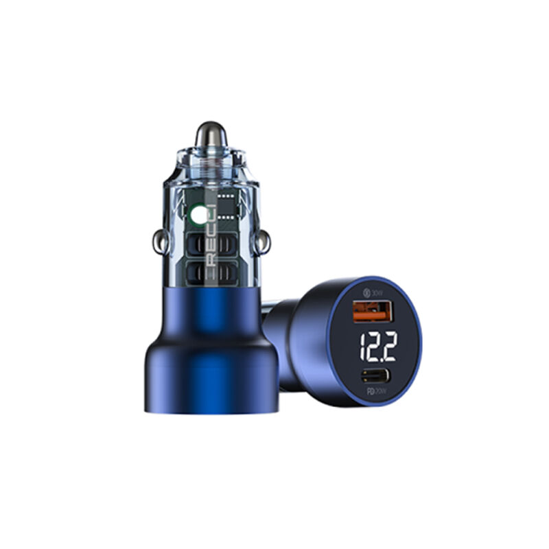 Recci RCC-N20 50W PD3.0+QC3.0 Transparent Car Charger With Digital Display - Blue