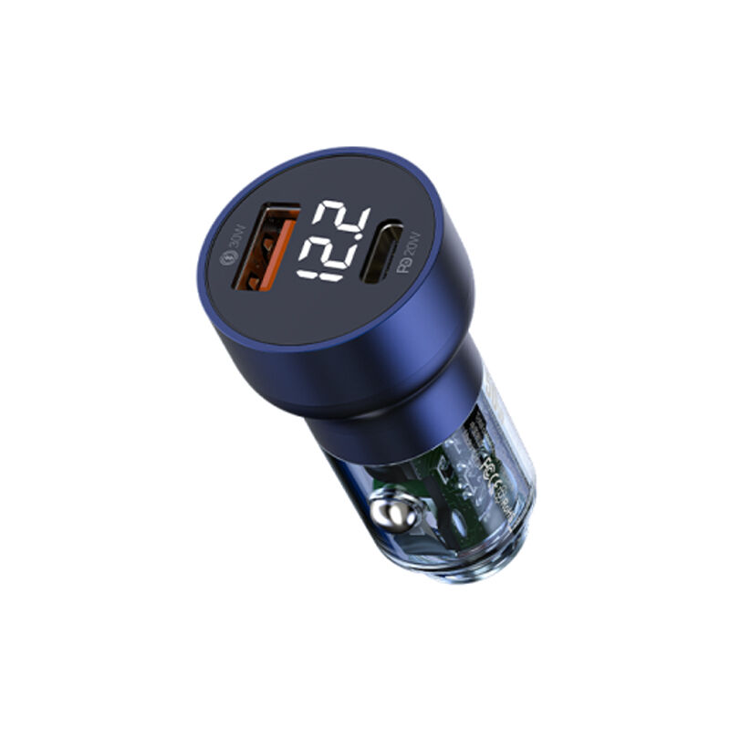 Recci RCC-N20 50W PD3.0+QC3.0 Transparent Car Charger With Digital Display - Blue