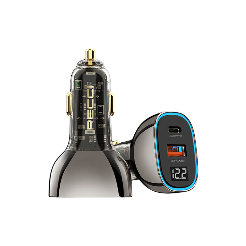 Recci RCC-N21 95W PD3.0+QC3.0 Transparent Car Charger With Digital Display - Black