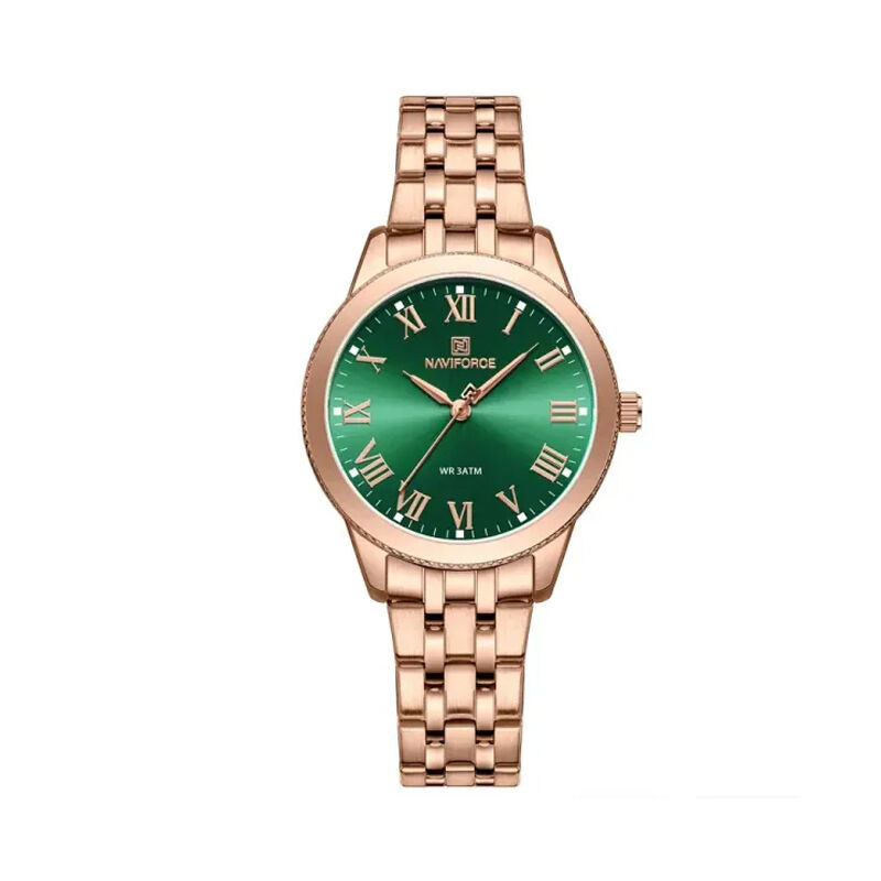 Naviforce 5032 Luxury Elegant Waterproof Stainless-Steel Women’s Watch – RoseGold Green