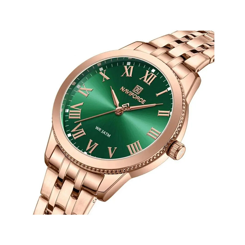 Naviforce 5032 Luxury Elegant Waterproof Stainless-Steel Women’s Watch – RoseGold Green