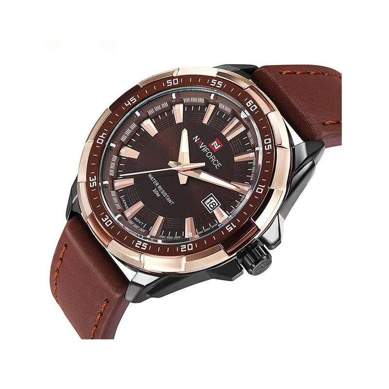 Naviforce 9056 Quartz Leather Band Sports Men’s Watch - Brown Black