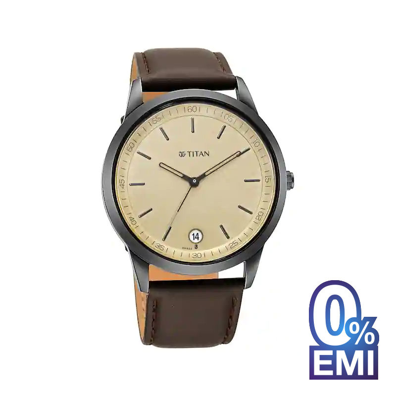 Titan NP1806NL02 Workwear Men's Watch with Golden Dial & Leather Strap