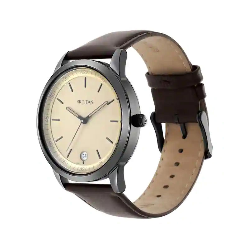 Titan NP1806NL02 Workwear Men's Watch with Golden Dial & Leather Strap