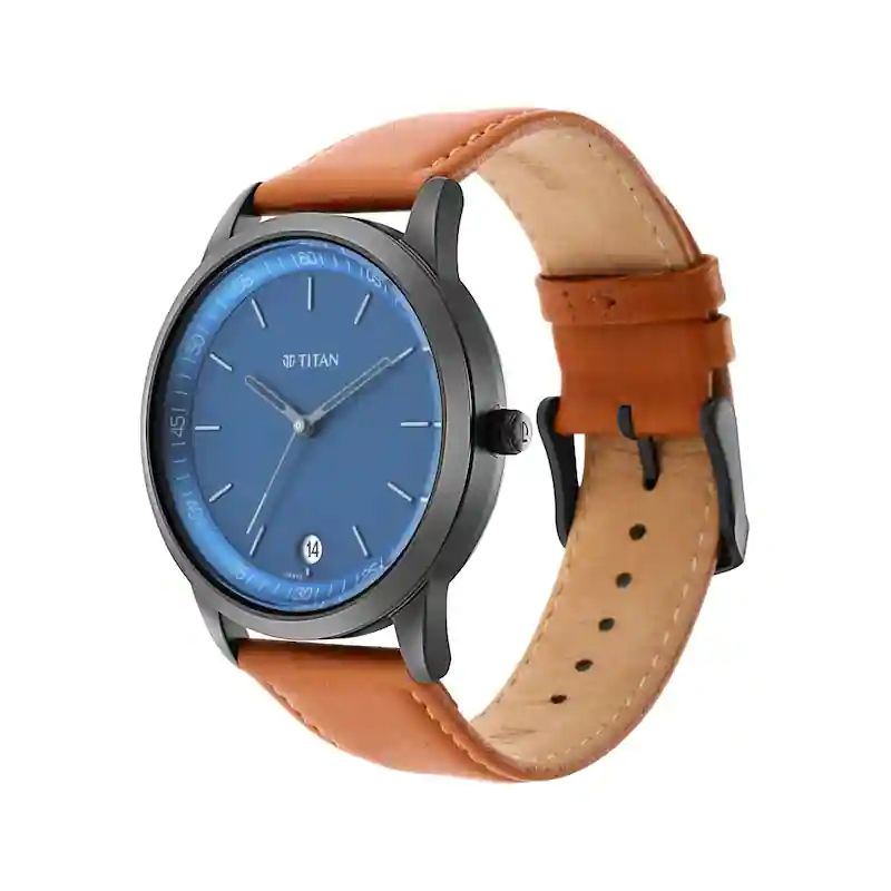 Titan NP1806NL03 Workwear Men's Watch with Blue Dial & Leather Strap