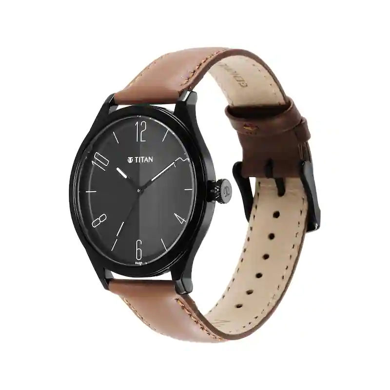 TITAN NP1865NL01 Workwear Black Dial Leather Strap Men's Watch