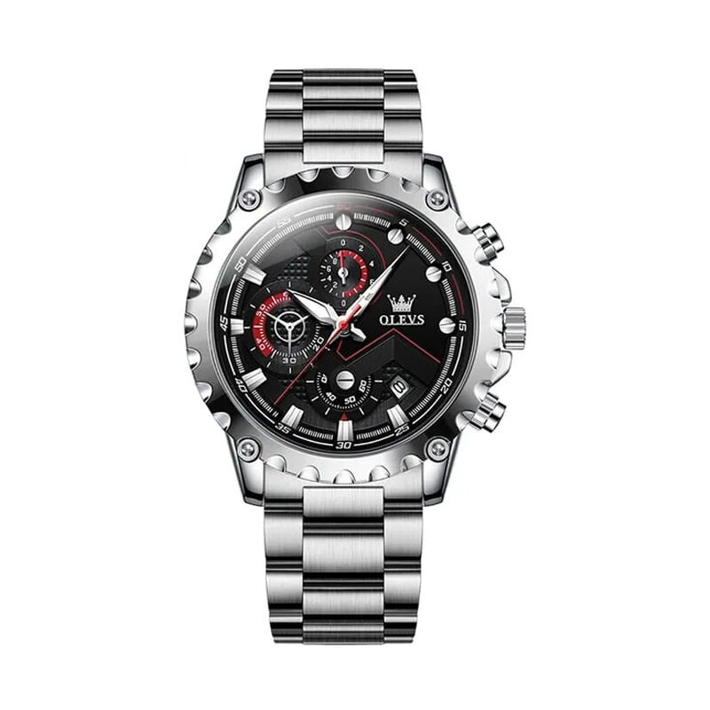 Olevs 2873 Luxury Chronograph Men’s Watch - Silver & Black