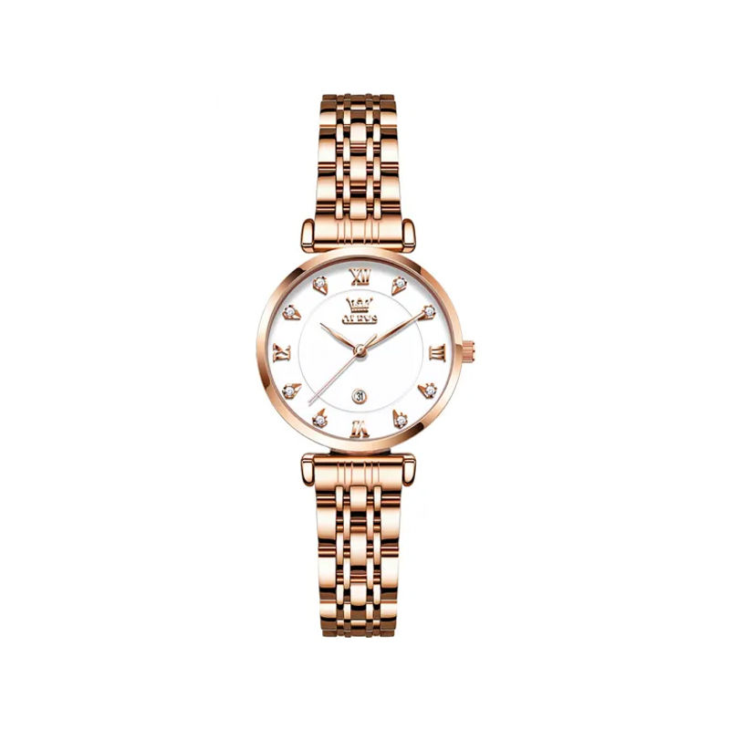 Olevs 5866 Casual Analog Quartz Stainless Steel Women’s Watch – Rose Gold & White