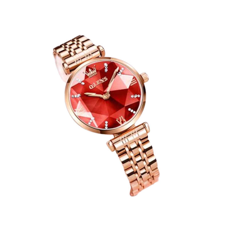 Olevs 6642 Stainless Steel Women's Wrist Watch - Rose Gold & Red