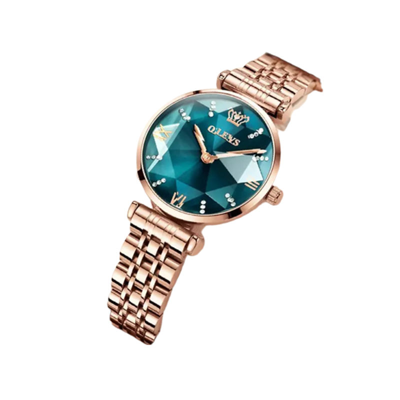 Olevs 6642 Stainless Steel Women's Wrist Watch - Rose Gold & Green