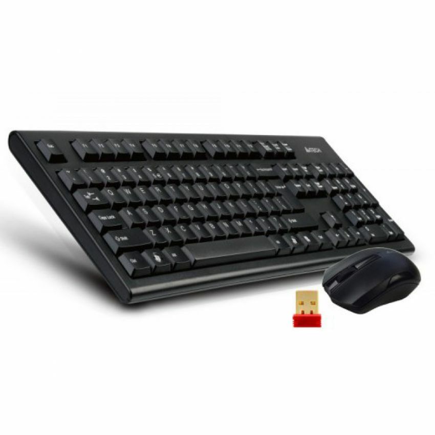 A4Tech 3000N V-Track 2.4G Wireless Bangla Keyboard with Wireless Padless Mouse - Black