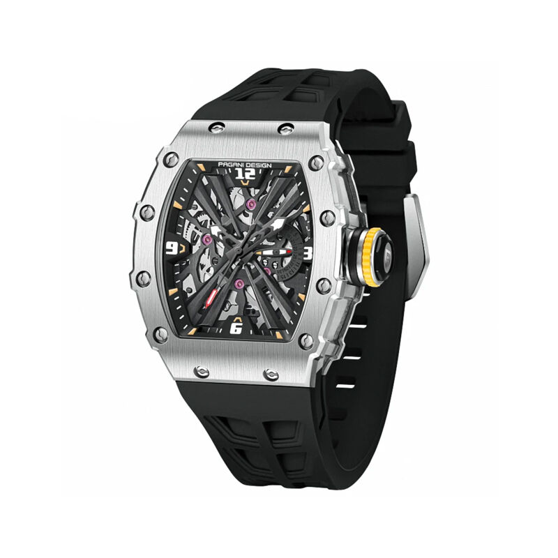 Pagani Design PD-1738 Sapphire Crystal Silicon Men’s Watch - Silver Black