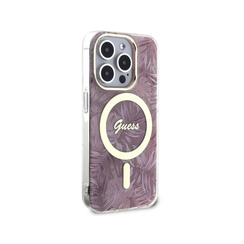 Guess Magsafe IML Case with Jungle Pattern for iPhone 15 Pro - Pink