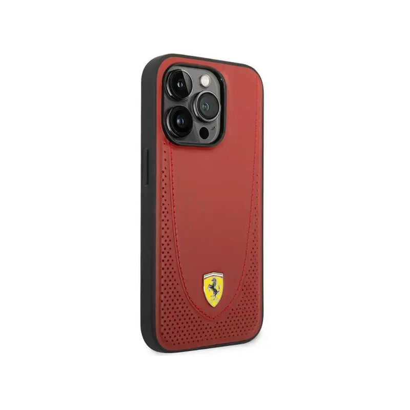 Ferrari Magsafe Genuine Leather Hard Case for iPhone 14 Pro Max - Red