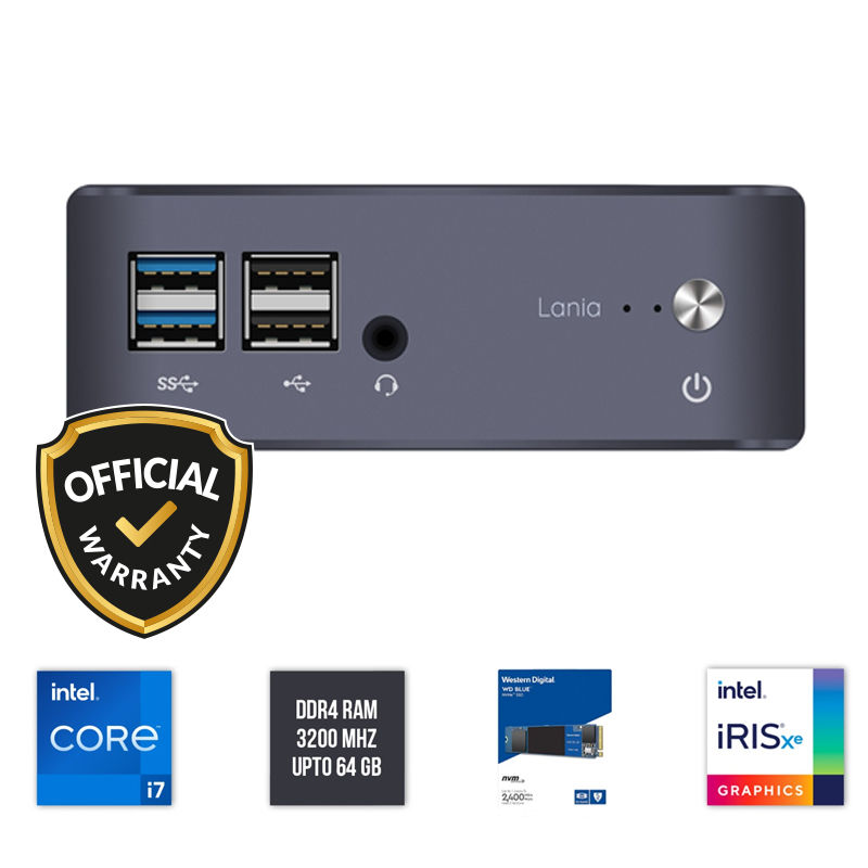 Qbits Lania X1 Mini PC Intel® Core™ i7 11th Gen Performance Kit 8GB DDR4 RAM 1TB M.2 NVMe SSD Windows 11 Desktop