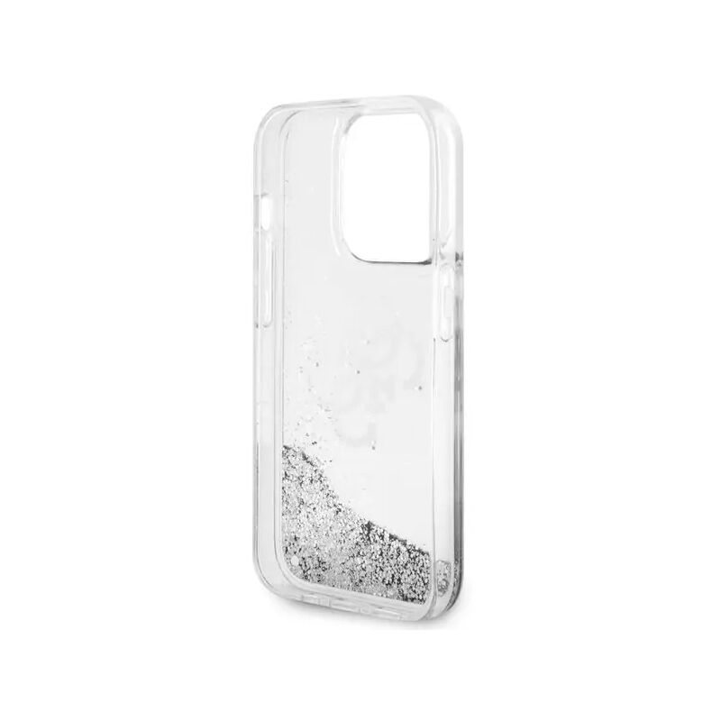 Guess Liquid Glitter Case with 4G Electroplated Logo for iPhone 15 Pro - Silver