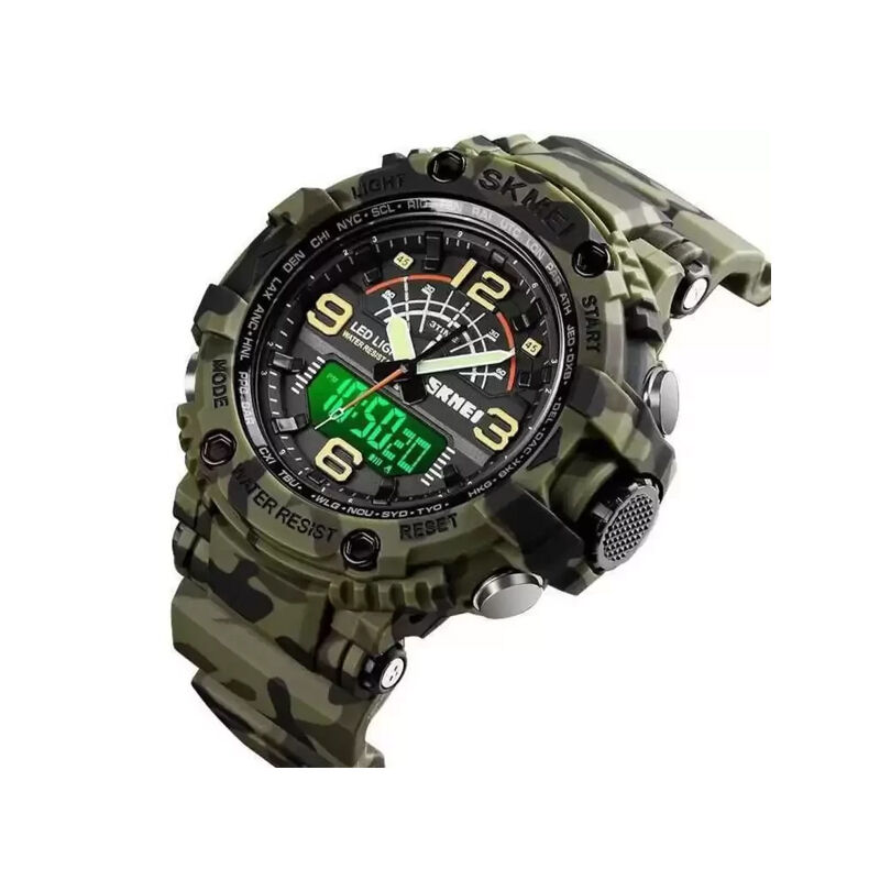 SKMEI 1617 Military 3-Time Original Men’s Watch – Army Green Camouflage