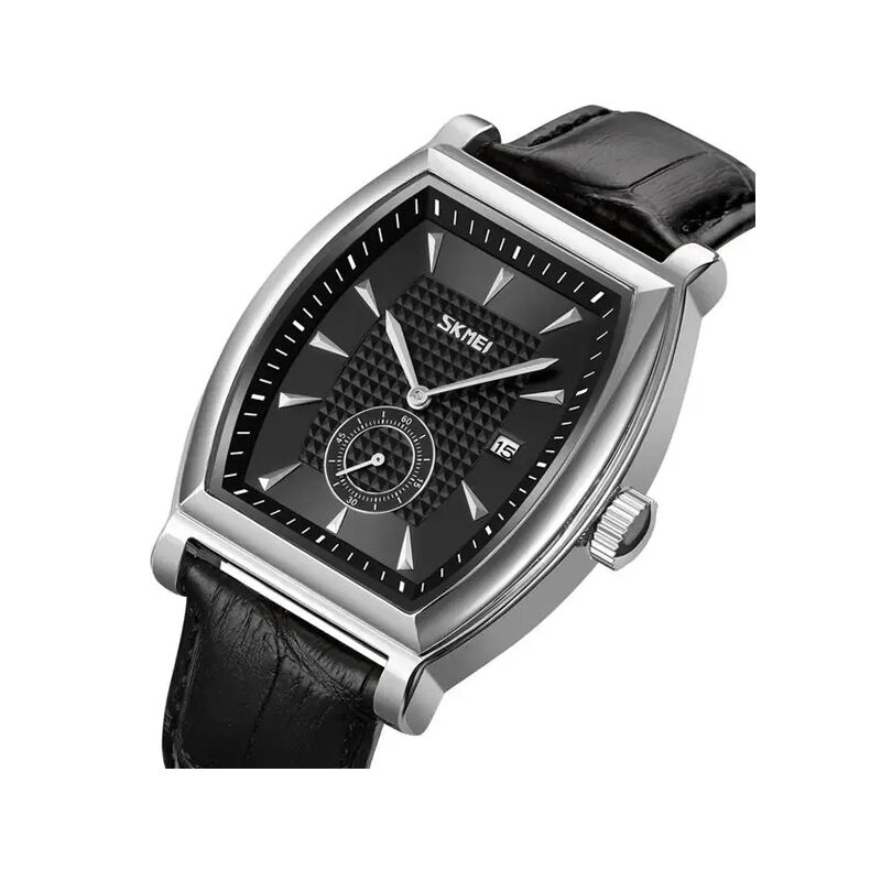 Skmei 9306 Quartz Leather Business Men’s Watch - Silver & Black