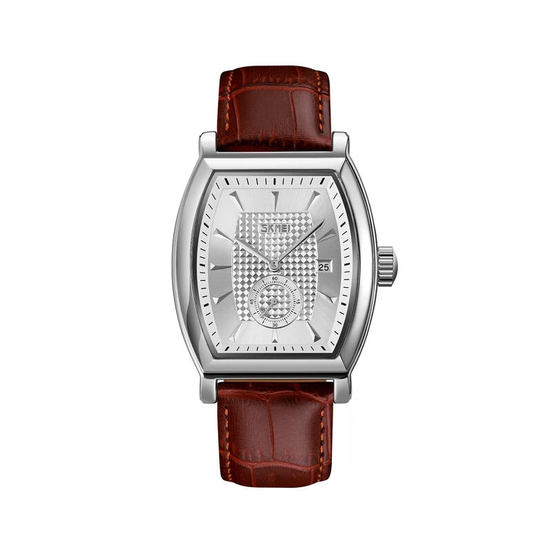 Skmei 9306 Quartz Leather Business Men’s Watch - Silver & Brown