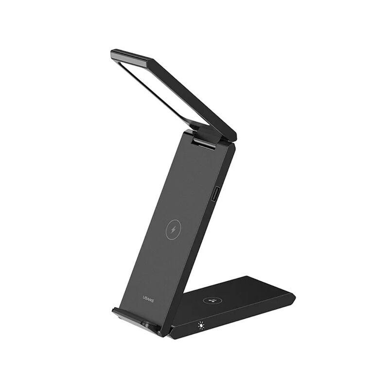 USAMS US-CD181 15W 4-in-1 Folding Desktop Wireless Charger Stand with Lamp - Black