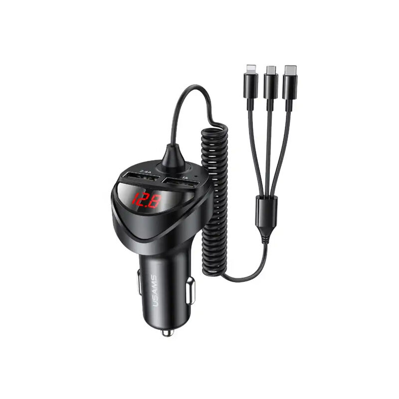 USAMS US-SJ311 C22 Dual Port Car Charger With 3-in-1 Cable - Black