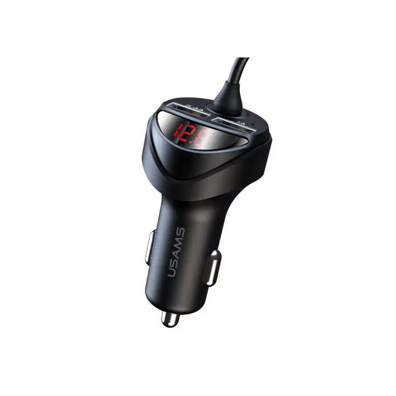 USAMS US-SJ311 C22 Dual Port Car Charger With 3-in-1 Cable - Black