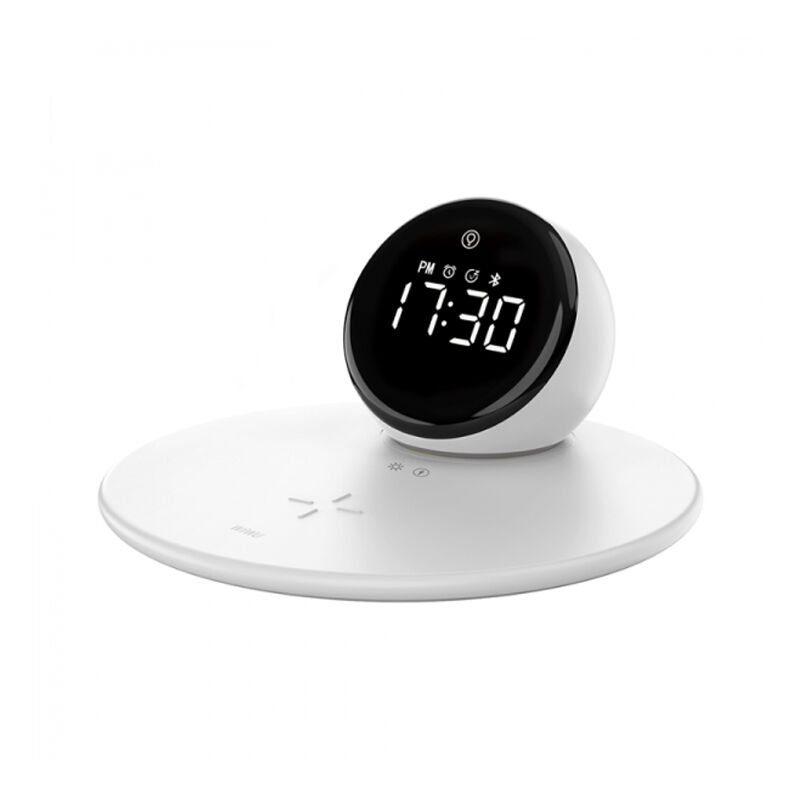 WiWU WI-W017 15W Wireless Charger with Digital Alarm Clock & Bluetooth Speaker - White